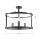Laura Ashley Harrington 3 Luci Semi-Flush Nero Opaco e Vetro