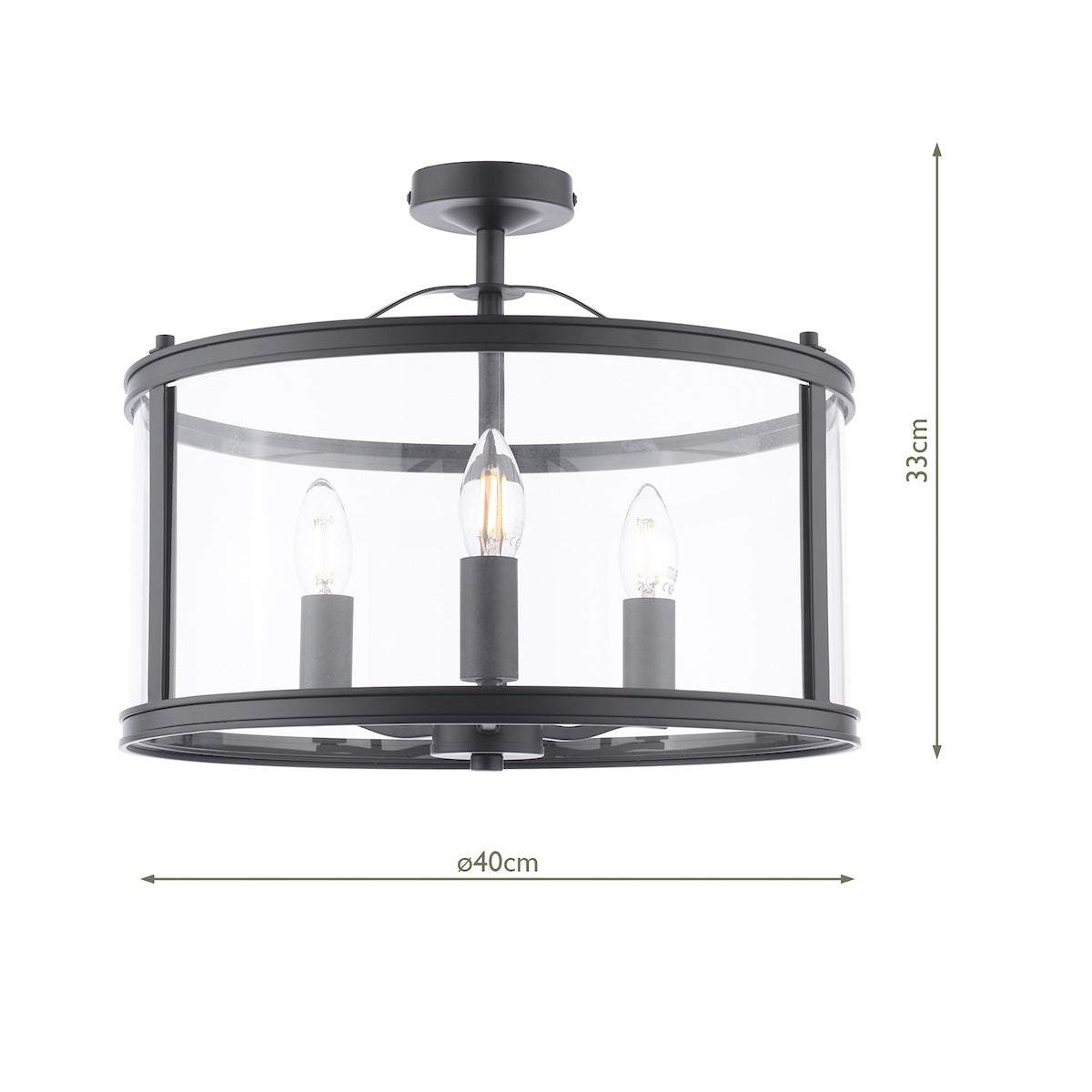 Laura Ashley Harrington 3 Luci Semi-Flush Nero Opaco e Vetro