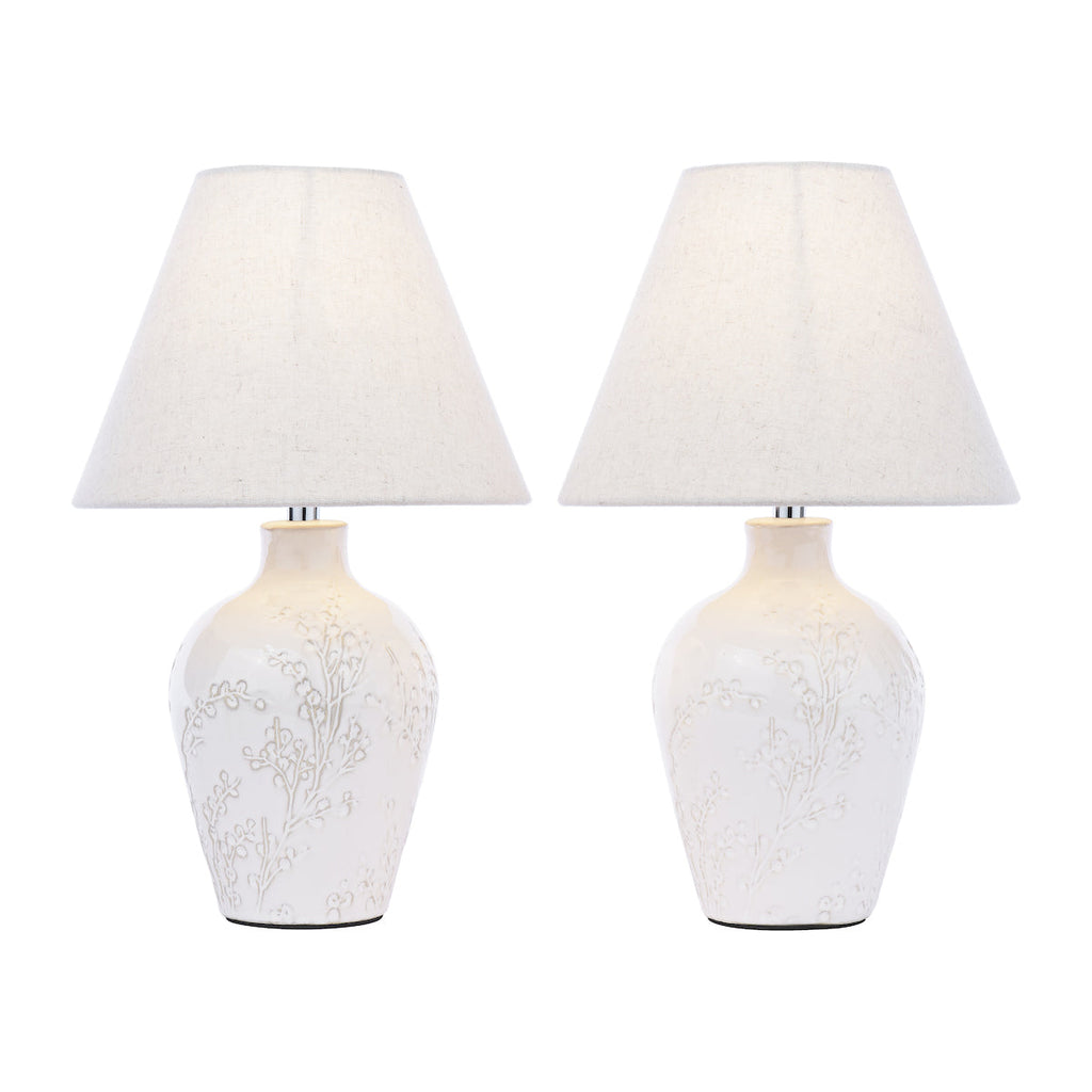 Lampada da Tavolo Laura Ashley Pussywillow Ceramica Crema Con Paralume (Confezione Doppia)