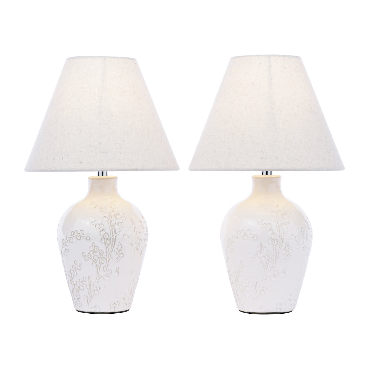 Lampada da Tavolo Laura Ashley Pussywillow Ceramica Crema Con Paralume (Confezione Doppia)
