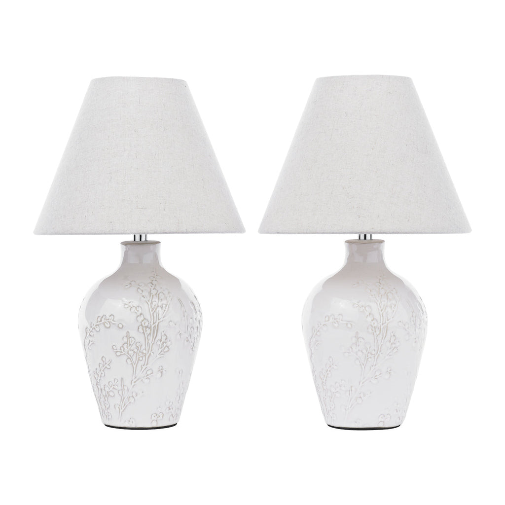 Lampada da Tavolo Laura Ashley Pussywillow Ceramica Crema Con Paralume (Confezione Doppia)