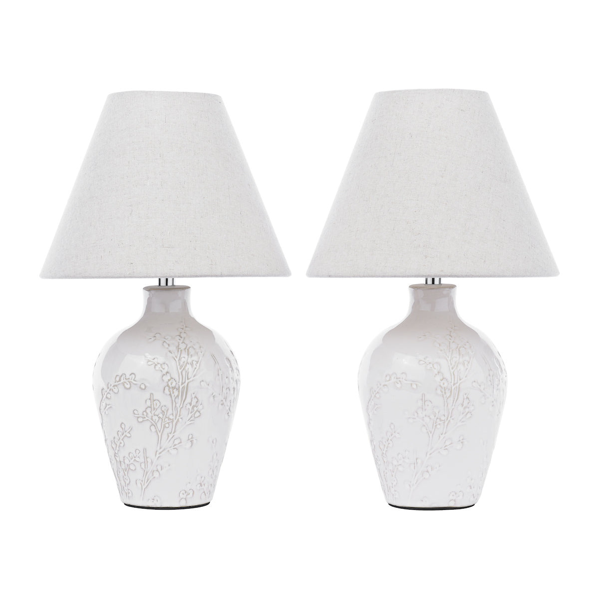 Lampada da Tavolo Laura Ashley Pussywillow Ceramica Crema Con Paralume (Confezione Doppia)