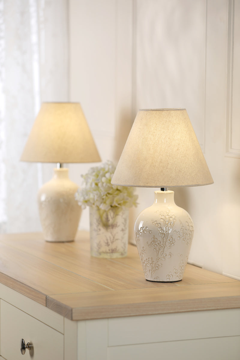 Lampada da Tavolo Laura Ashley Pussywillow Ceramica Crema Con Paralume (Confezione Doppia)