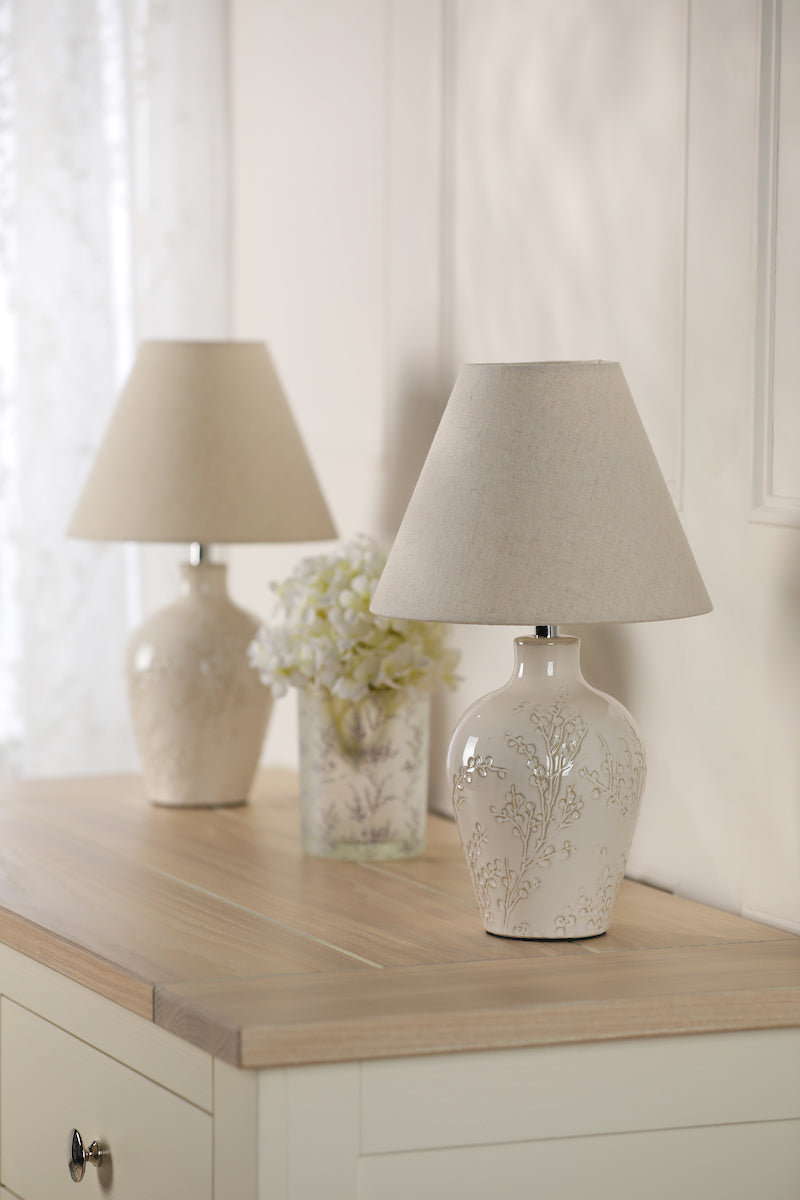 Lampada da Tavolo Laura Ashley Pussywillow Ceramica Crema Con Paralume (Confezione Doppia)