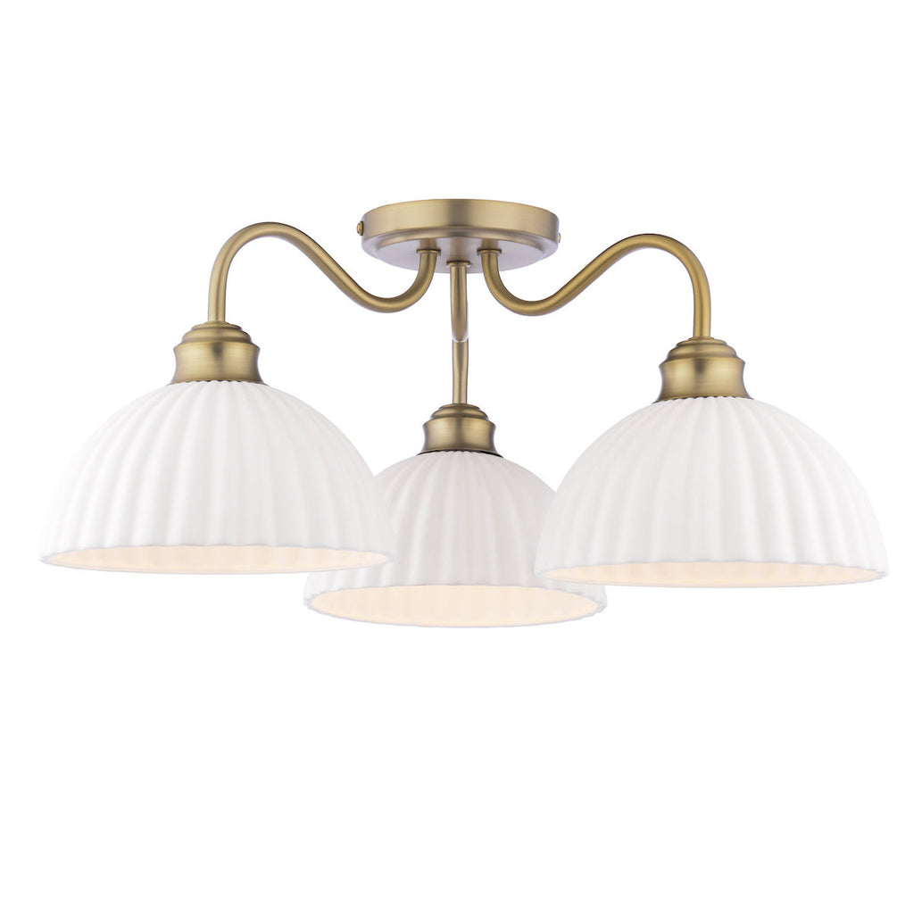 Laura Ashley Durford 3 Luci Semi-Flush Ottone Anticato Matt e Ceramica Bianca