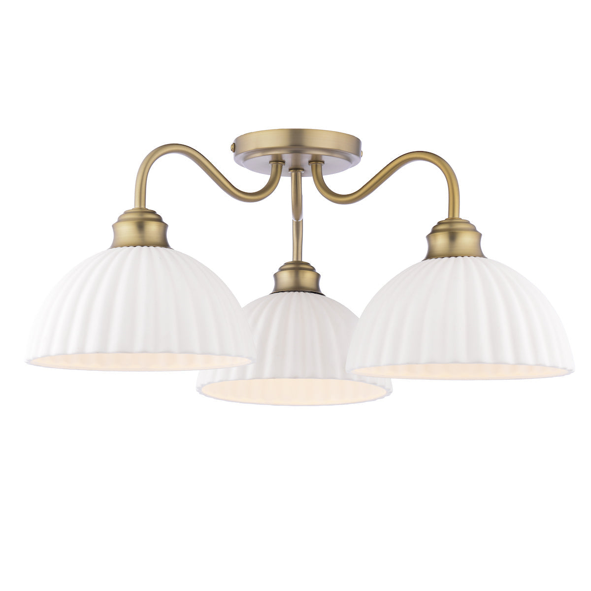 Laura Ashley Durford 3 Luci Semi-Flush Ottone Anticato Matt e Ceramica Bianca