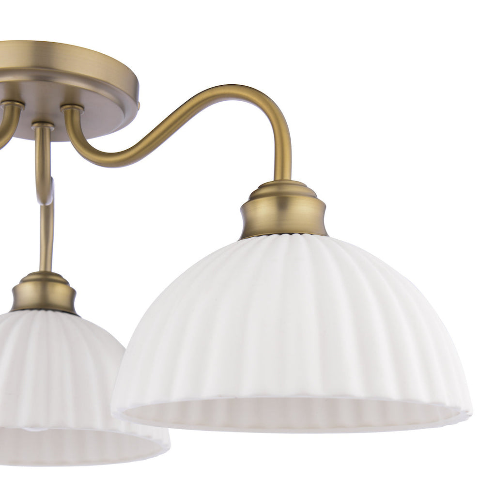 Laura Ashley Durford 3 Luci Semi-Flush Ottone Anticato Matt e Ceramica Bianca