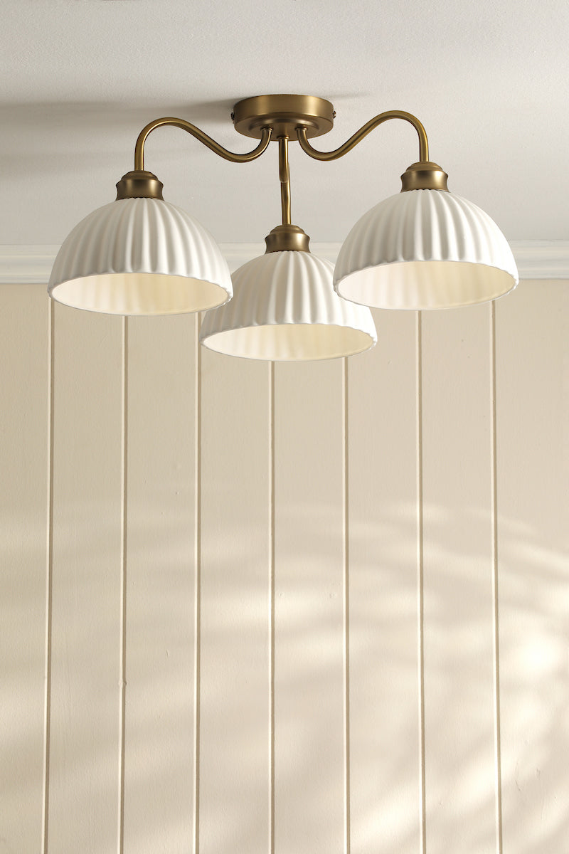 Laura Ashley Durford 3 Luci Semi-Flush Ottone Anticato Matt e Ceramica Bianca
