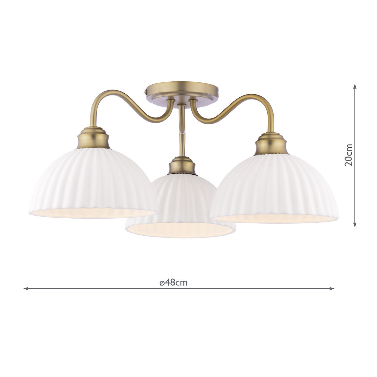 Laura Ashley Durford 3 Luci Semi-Flush Ottone Anticato Matt e Ceramica Bianca
