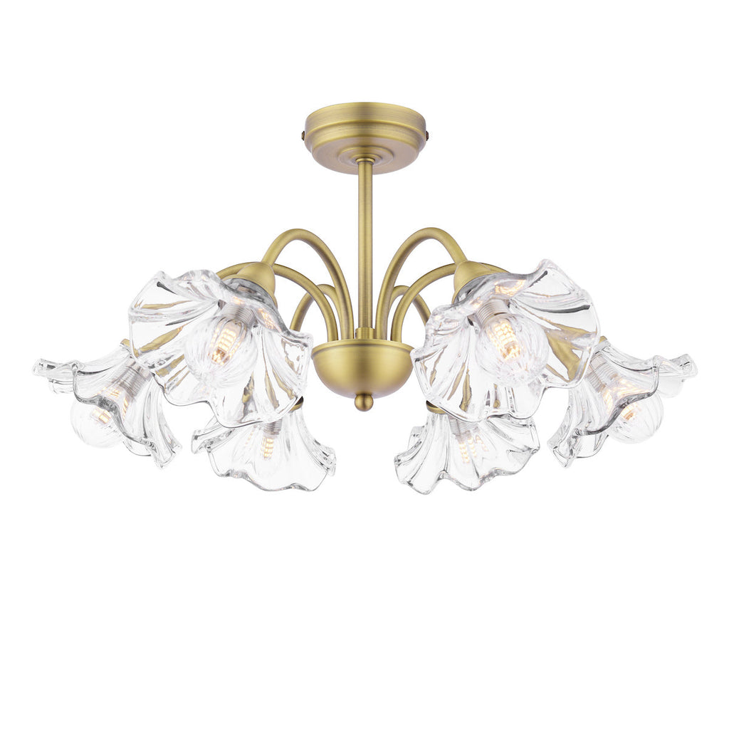Laura Ashley Kerswell 6 Luce Semi-Flussante Ottone Antico Opaco e Vetro