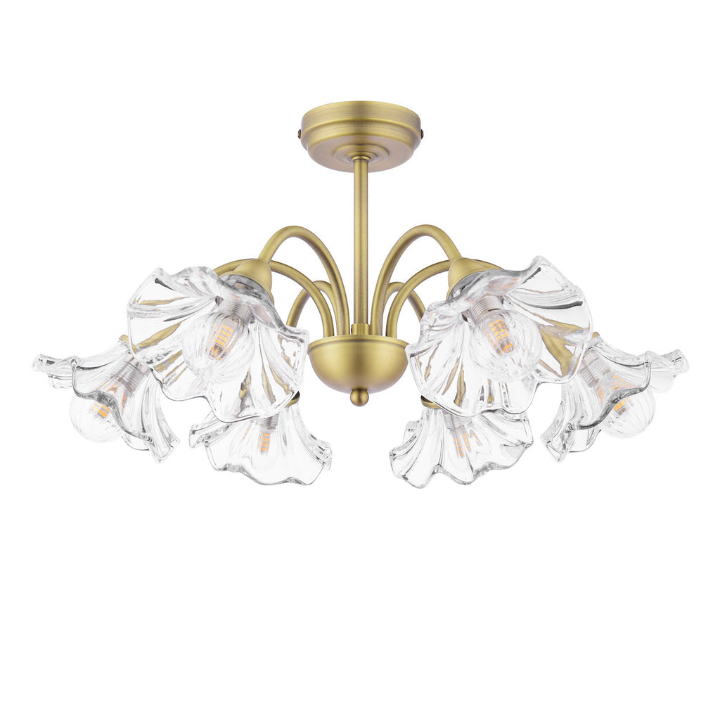 Laura Ashley Kerswell 6 Luce Semi-Flussante Ottone Antico Opaco e Vetro