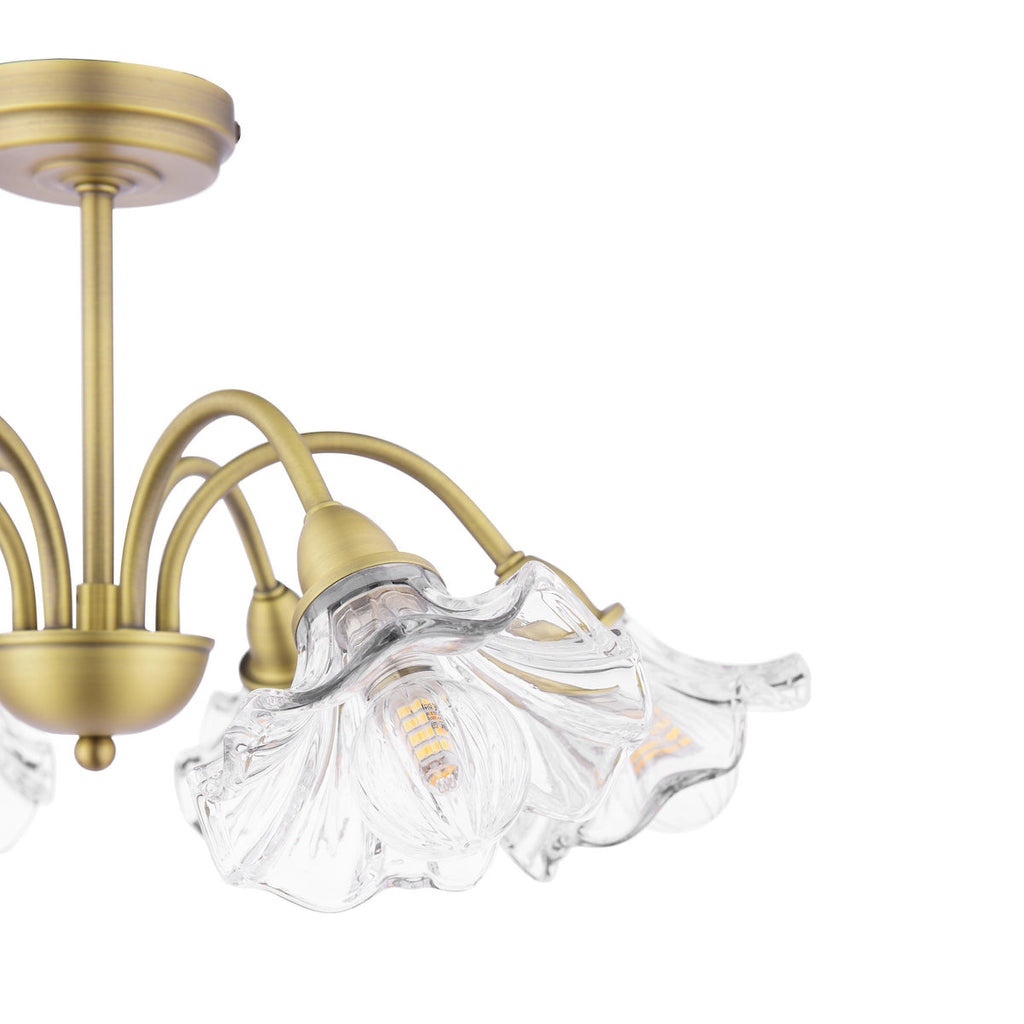 Laura Ashley Kerswell 6 Luce Semi-Flussante Ottone Antico Opaco e Vetro