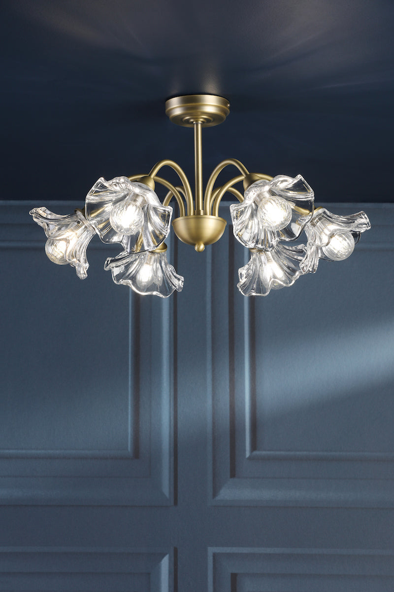 Laura Ashley Kerswell 6 Luce Semi-Flussante Ottone Antico Opaco e Vetro