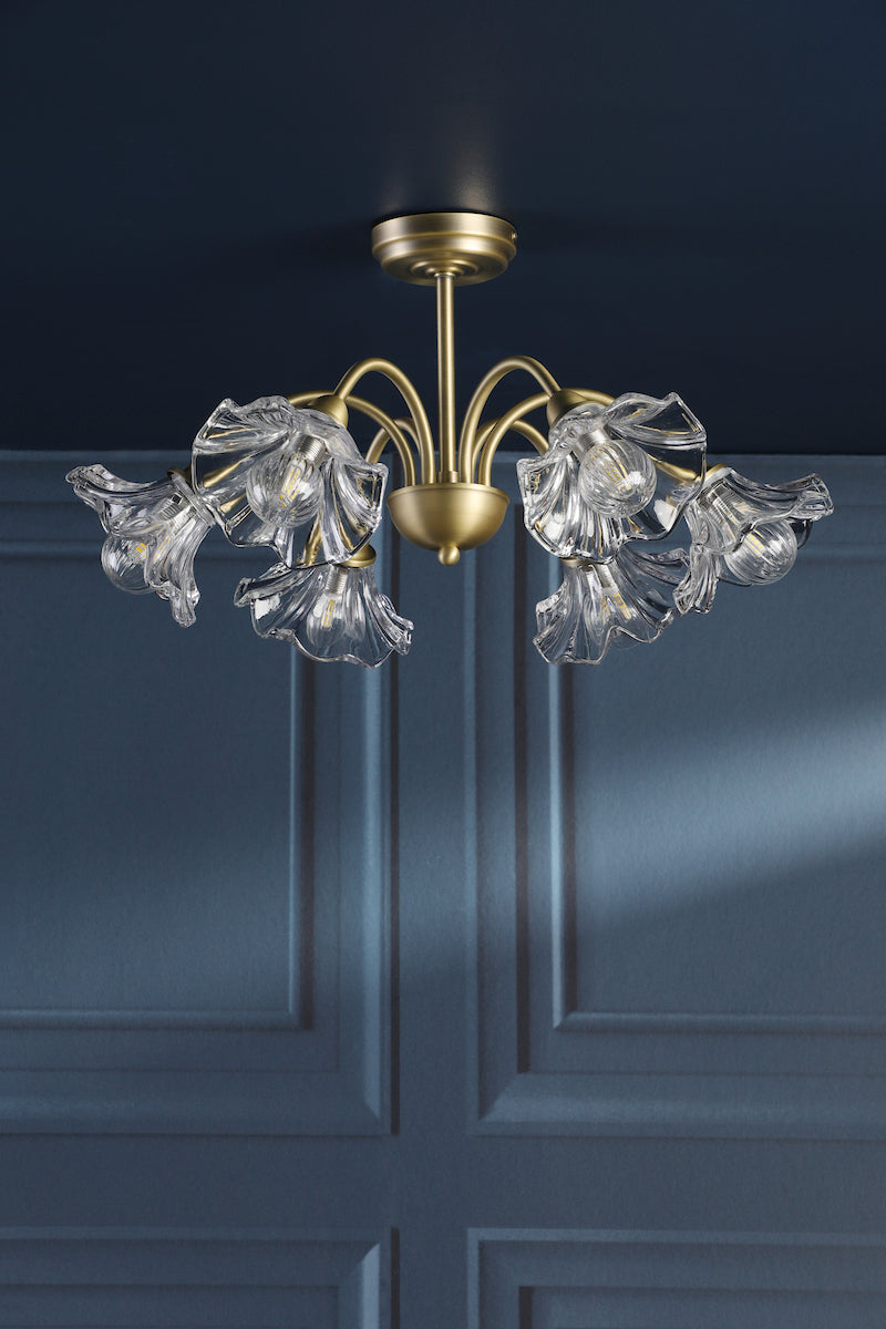 Laura Ashley Kerswell 6 Luce Semi-Flussante Ottone Antico Opaco e Vetro