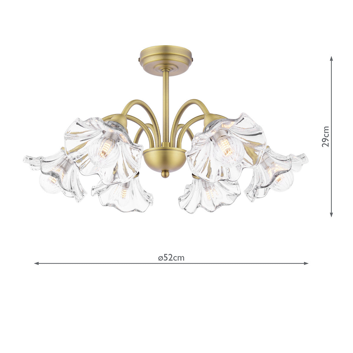 Laura Ashley Kerswell 6 Luce Semi-Flussante Ottone Antico Opaco e Vetro
