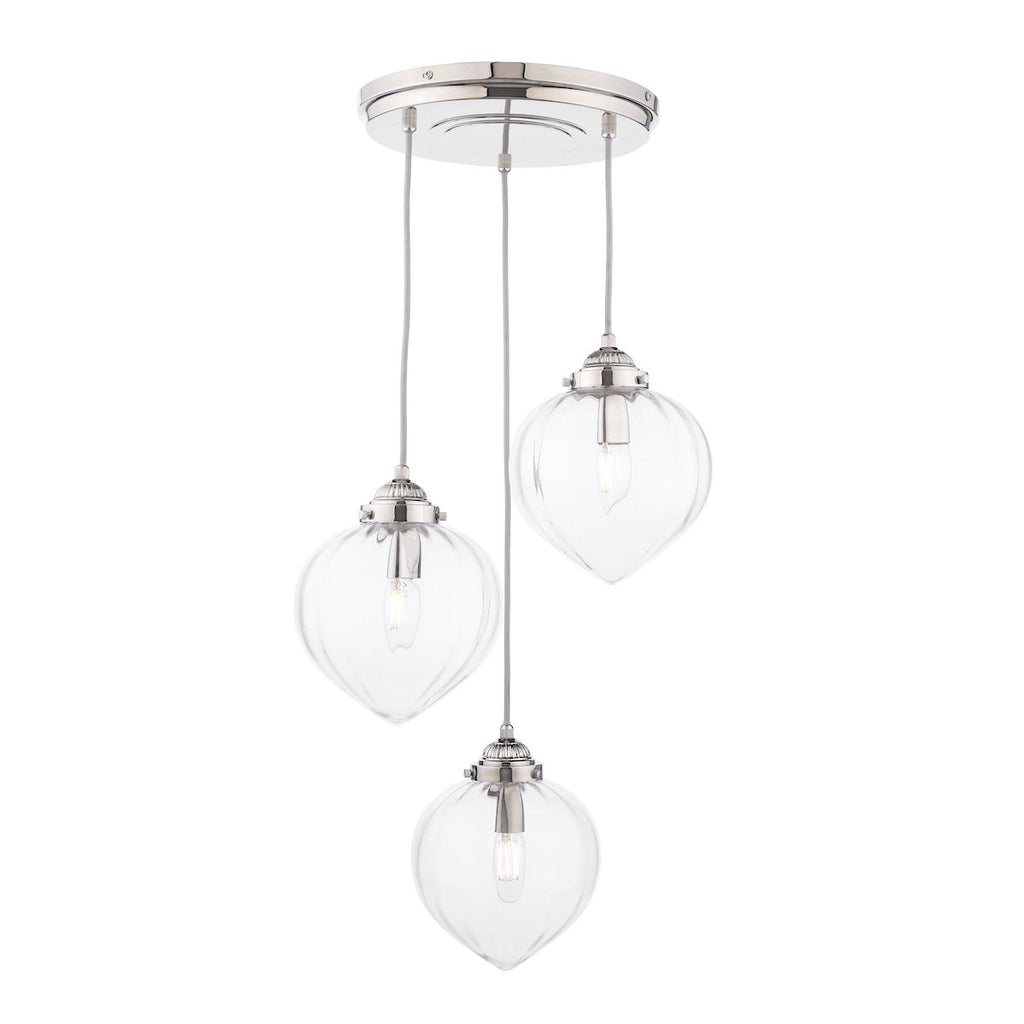 Laura Ashley Whitham Lampadario a Cluster a 3 Luci in Nichel Lucido e Vetro Rigato