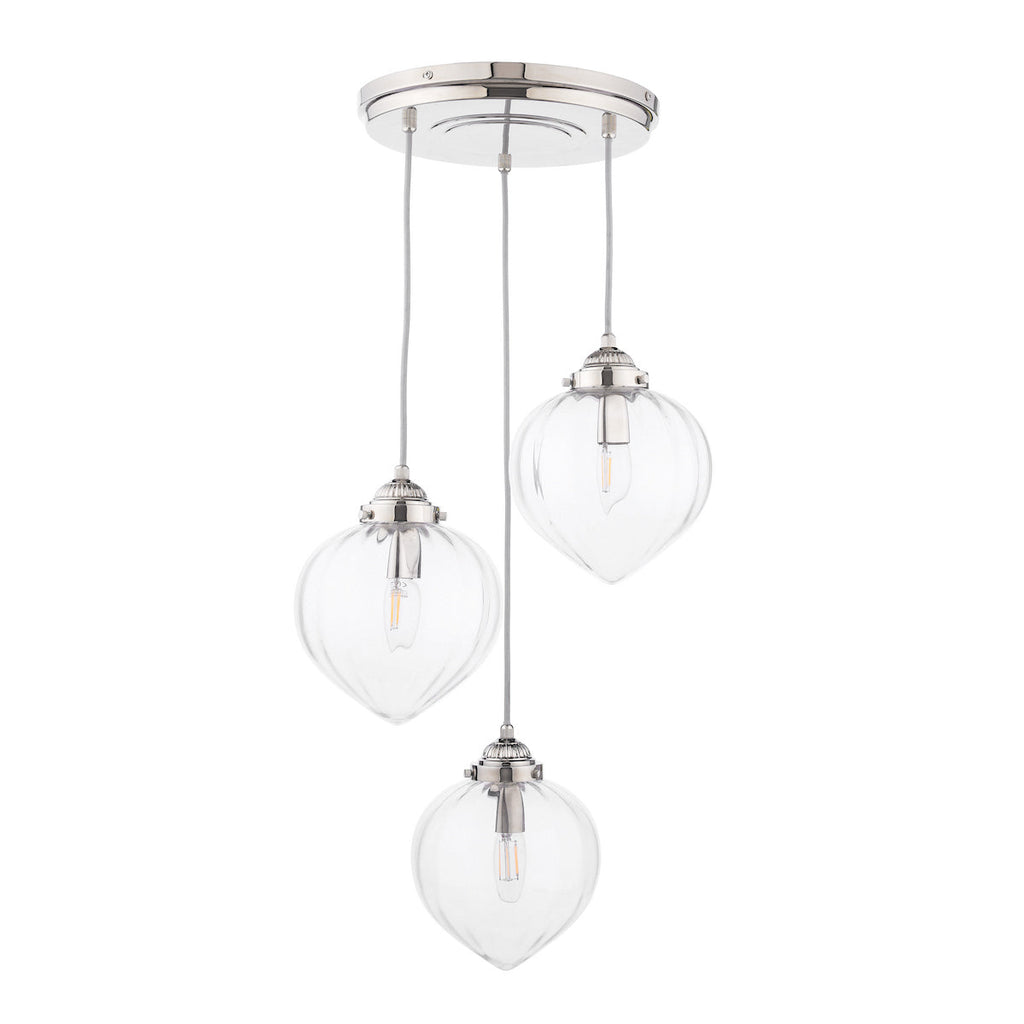 Laura Ashley Whitham Lampadario a Cluster a 3 Luci in Nichel Lucido e Vetro Rigato