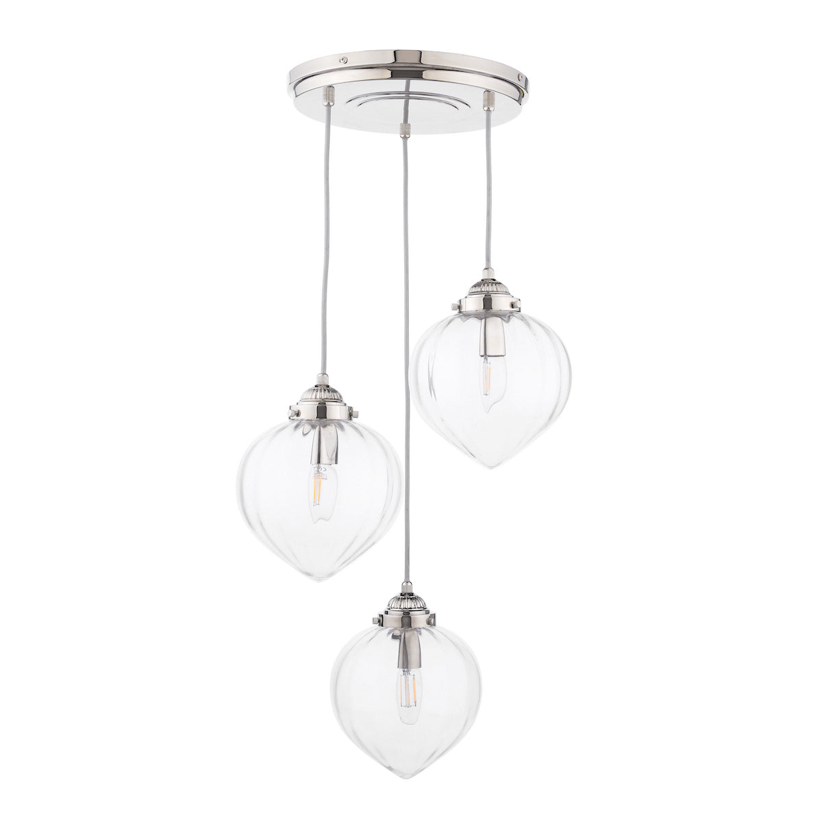 Laura Ashley Whitham Lampadario a Cluster a 3 Luci in Nichel Lucido e Vetro Rigato