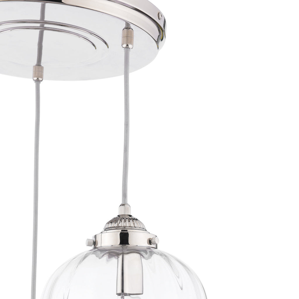 Laura Ashley Whitham Lampadario a Cluster a 3 Luci in Nichel Lucido e Vetro Rigato