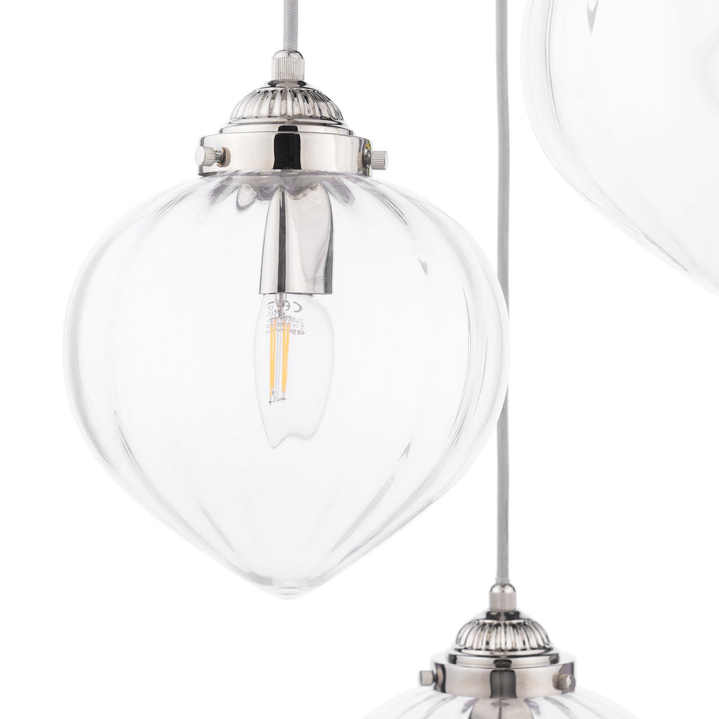 Laura Ashley Whitham Lampadario a Cluster a 3 Luci in Nichel Lucido e Vetro Rigato