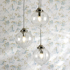 Laura Ashley Whitham Lampadario a Cluster a 3 Luci in Nichel Lucido e Vetro Rigato