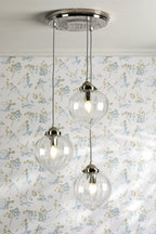 Laura Ashley Whitham Lampadario a Cluster a 3 Luci in Nichel Lucido e Vetro Rigato