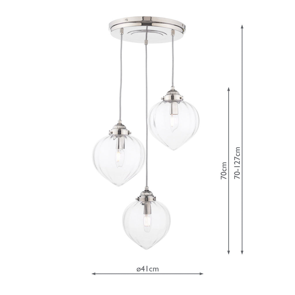 Laura Ashley Whitham Lampadario a Cluster a 3 Luci in Nichel Lucido e Vetro Rigato