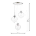 Laura Ashley Whitham Lampadario a Cluster a 3 Luci in Nichel Lucido e Vetro Rigato