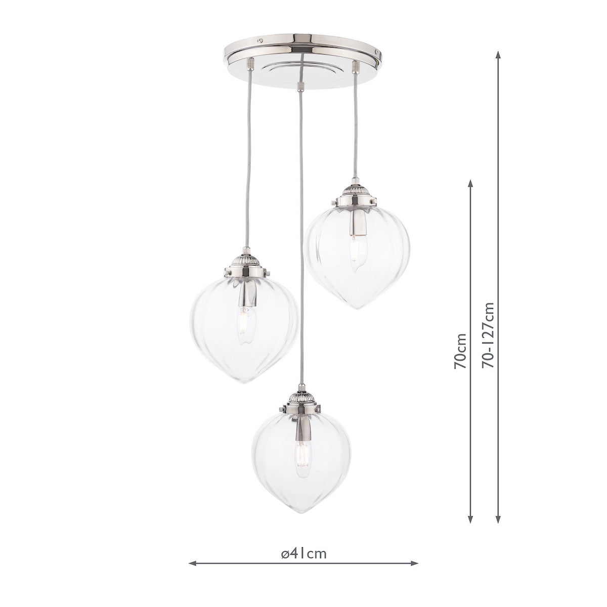 Laura Ashley Whitham Lampadario a Cluster a 3 Luci in Nichel Lucido e Vetro Rigato