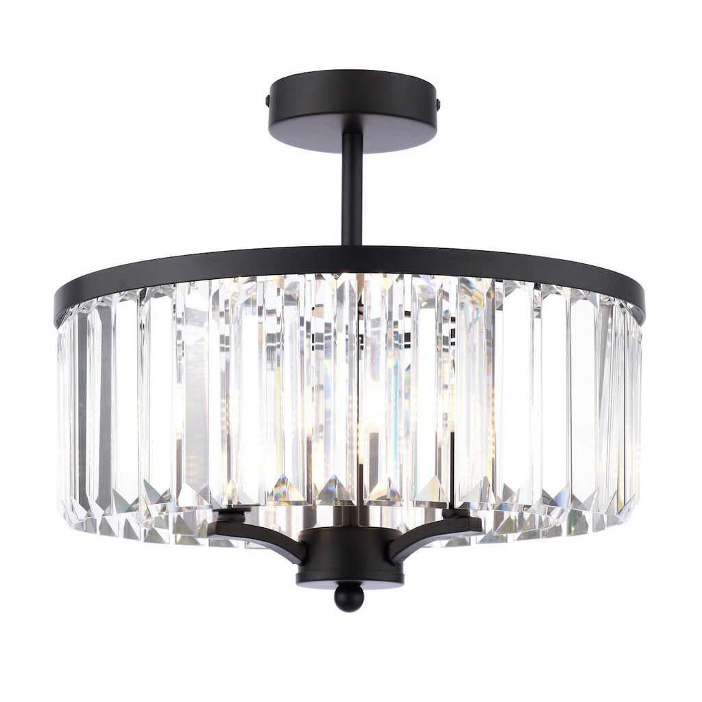 Laura Ashley Elkwood 3 Luci Semi-Flush Cristallo e Nero