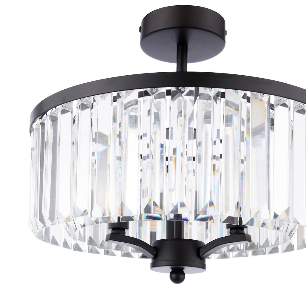 Laura Ashley Elkwood 3 Luci Semi-Flush Cristallo e Nero