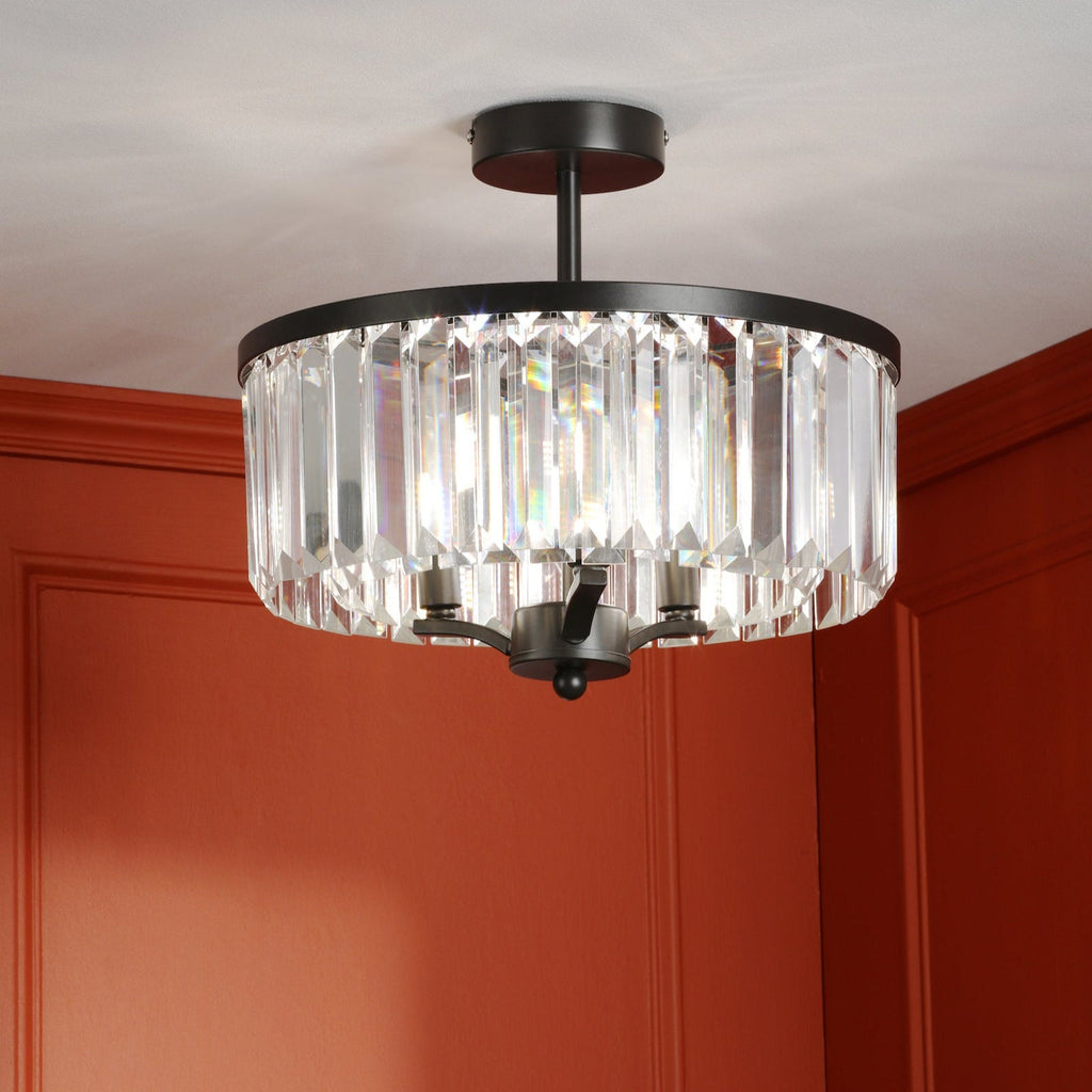 Laura Ashley Elkwood 3 Luci Semi-Flush Cristallo e Nero