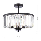 Laura Ashley Elkwood 3 Luci Semi-Flush Cristallo e Nero