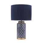 Lampada da Tavolo Laura Ashley Knipton in Ceramica Blu e Ottone Antico con Paralume