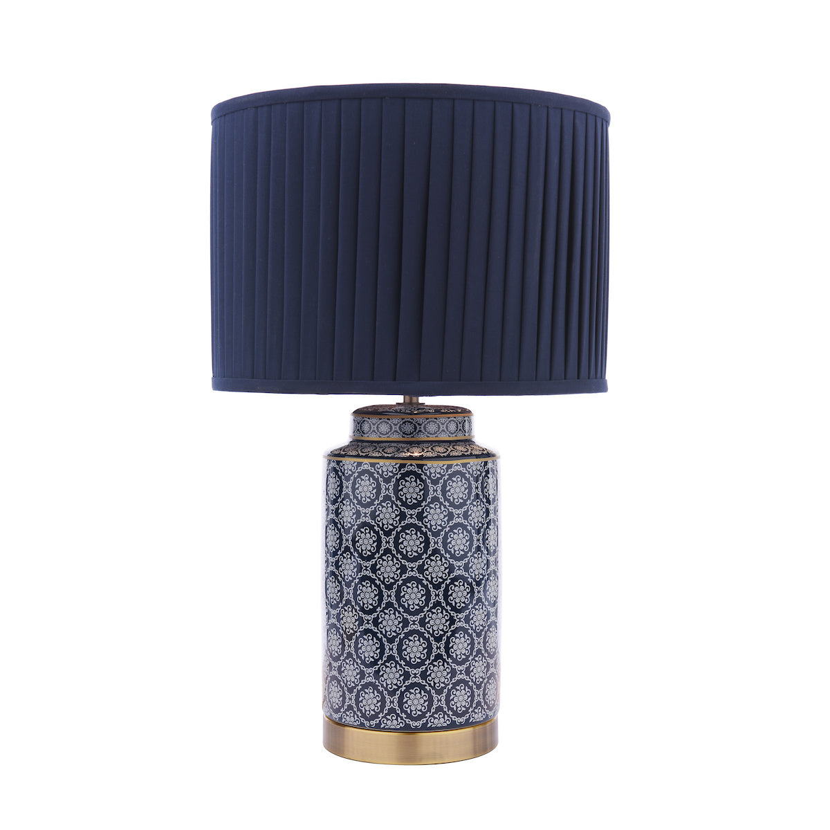 Lampada da Tavolo Laura Ashley Knipton in Ceramica Blu e Ottone Antico con Paralume