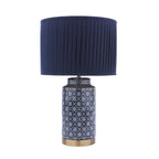 Lampada da Tavolo Laura Ashley Knipton in Ceramica Blu e Ottone Antico con Paralume
