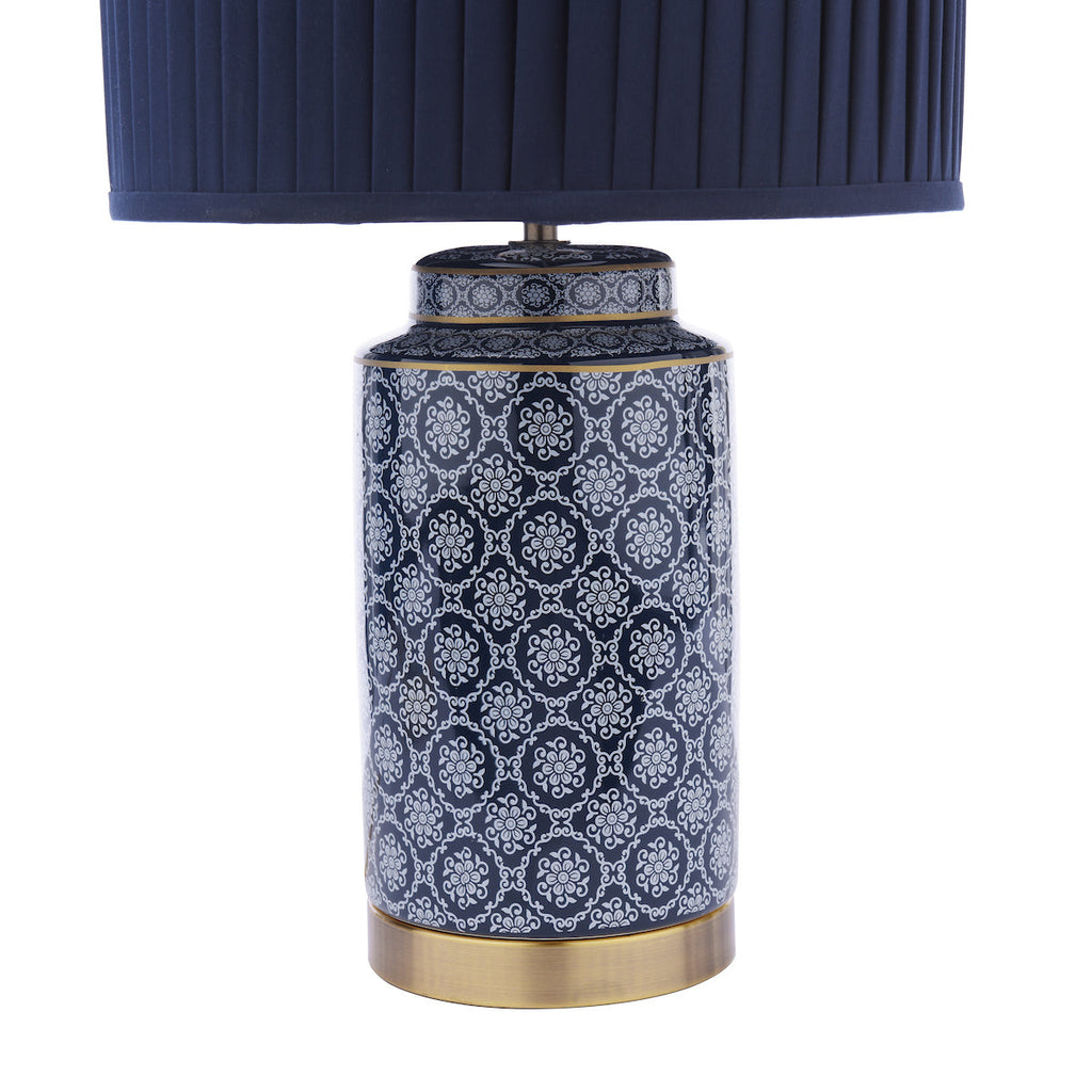 Lampada da Tavolo Laura Ashley Knipton in Ceramica Blu e Ottone Antico con Paralume