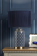 Lampada da Tavolo Laura Ashley Knipton in Ceramica Blu e Ottone Antico con Paralume