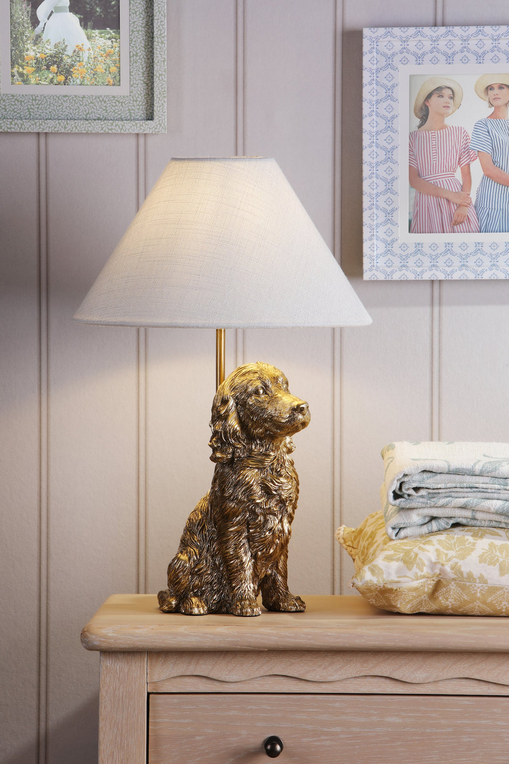 Lampada da tavolo Cocker Spaniel Laura Ashley Oro Antico con Paralume