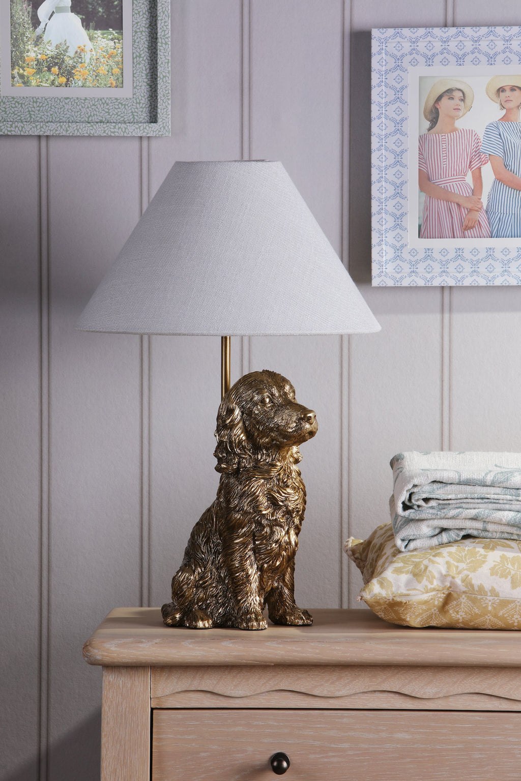 Lampada da tavolo Cocker Spaniel Laura Ashley Oro Antico con Paralume