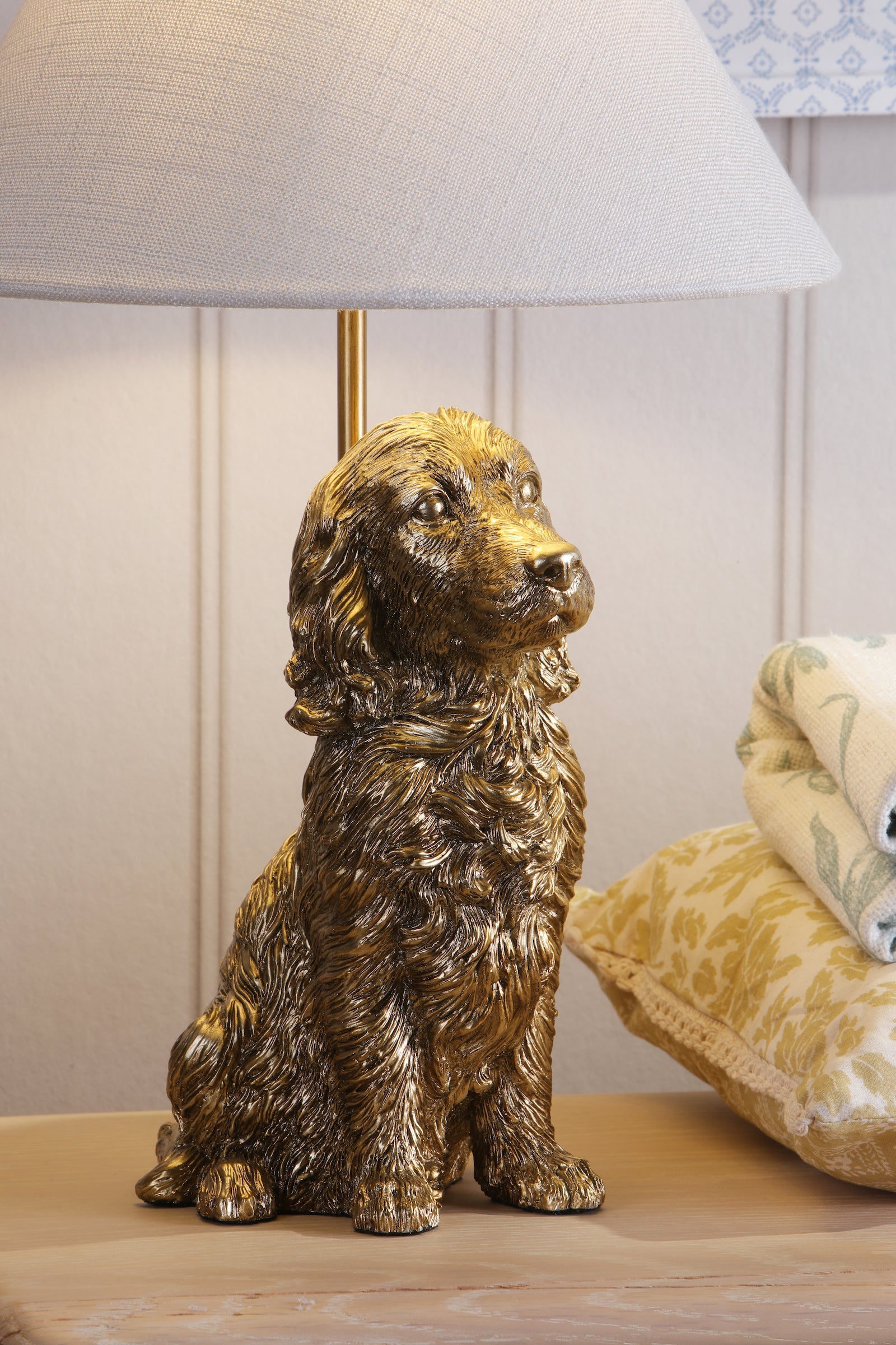 Lampada da tavolo Cocker Spaniel Laura Ashley Oro Antico con Paralume