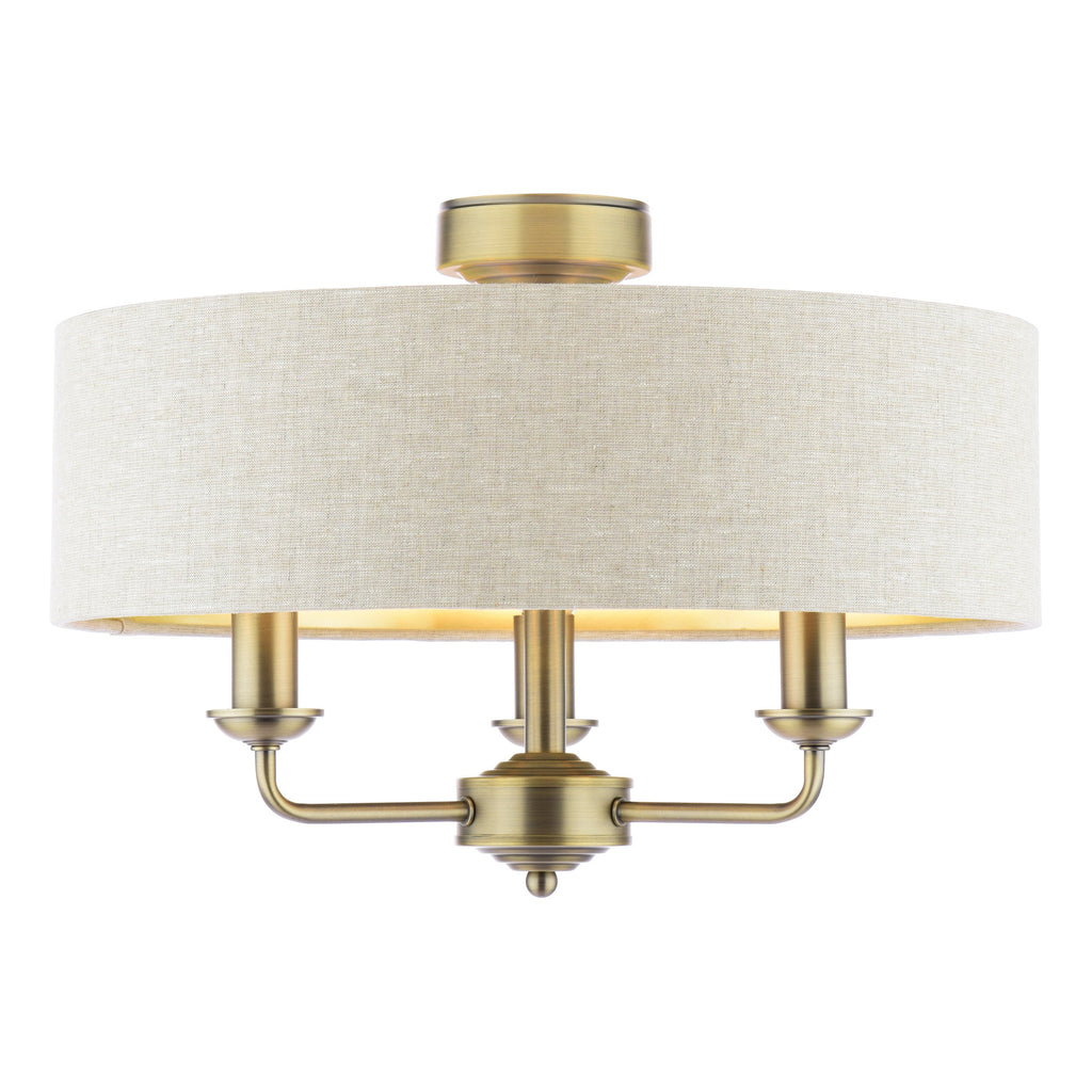 Laura Ashley Sorrento 3 Luci Semi-Flush Ottone Anticato Matt con Paralume Naturale