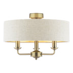 Laura Ashley Sorrento 3 Luci Semi-Flush Ottone Anticato Matt con Paralume Naturale