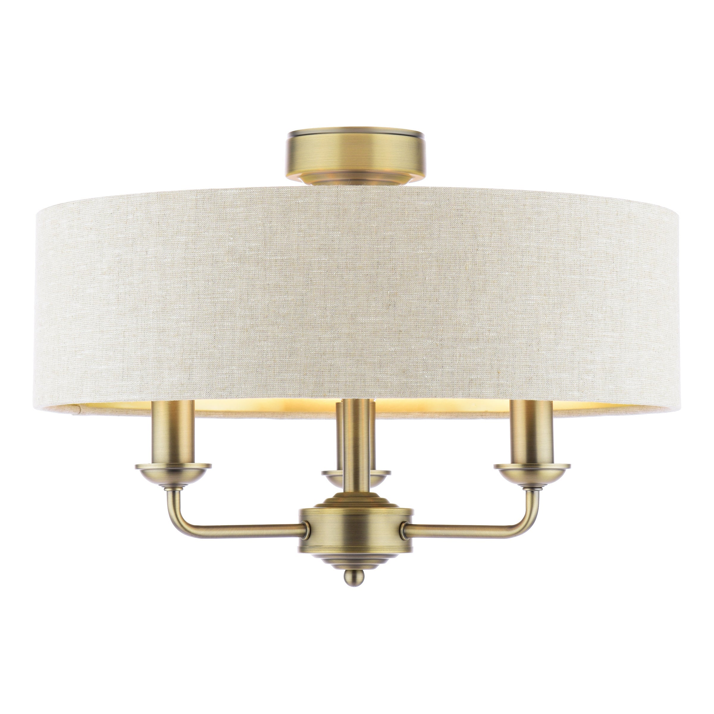 Laura Ashley Sorrento 3 Luci Semi-Flush Ottone Anticato Matt con Paralume Naturale