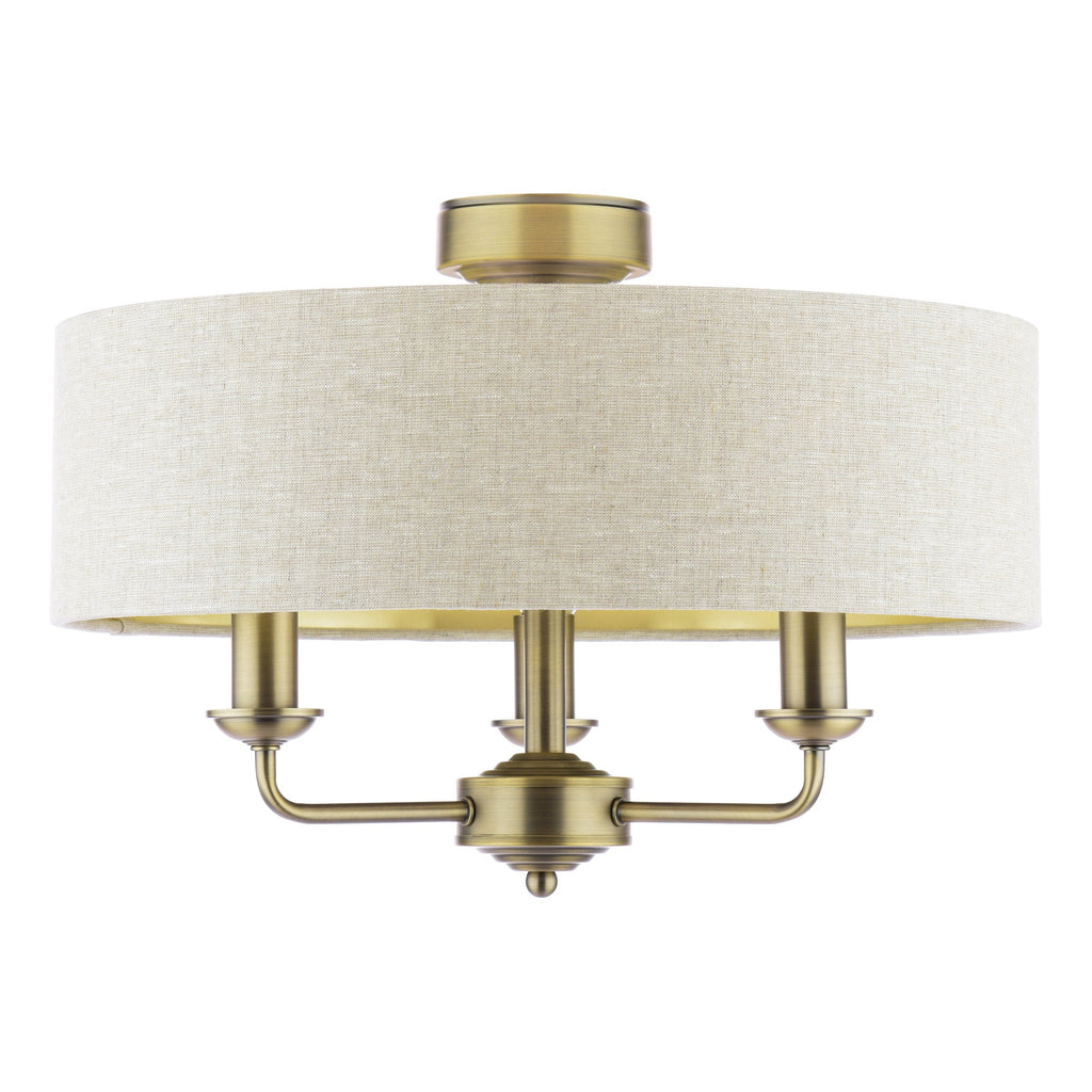 Laura Ashley Sorrento 3 Luci Semi-Flush Ottone Anticato Matt con Paralume Naturale