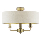 Laura Ashley Sorrento 3 Luci Semi-Flush Ottone Anticato Matt con Paralume Naturale
