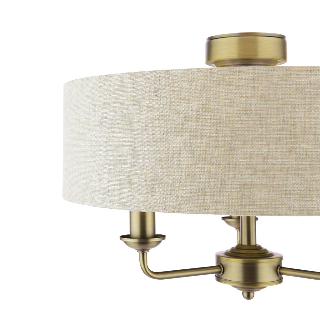 Laura Ashley Sorrento 3 Luci Semi-Flush Ottone Anticato Matt con Paralume Naturale