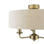 Laura Ashley Sorrento 3 Luci Semi-Flush Ottone Anticato Matt con Paralume Naturale