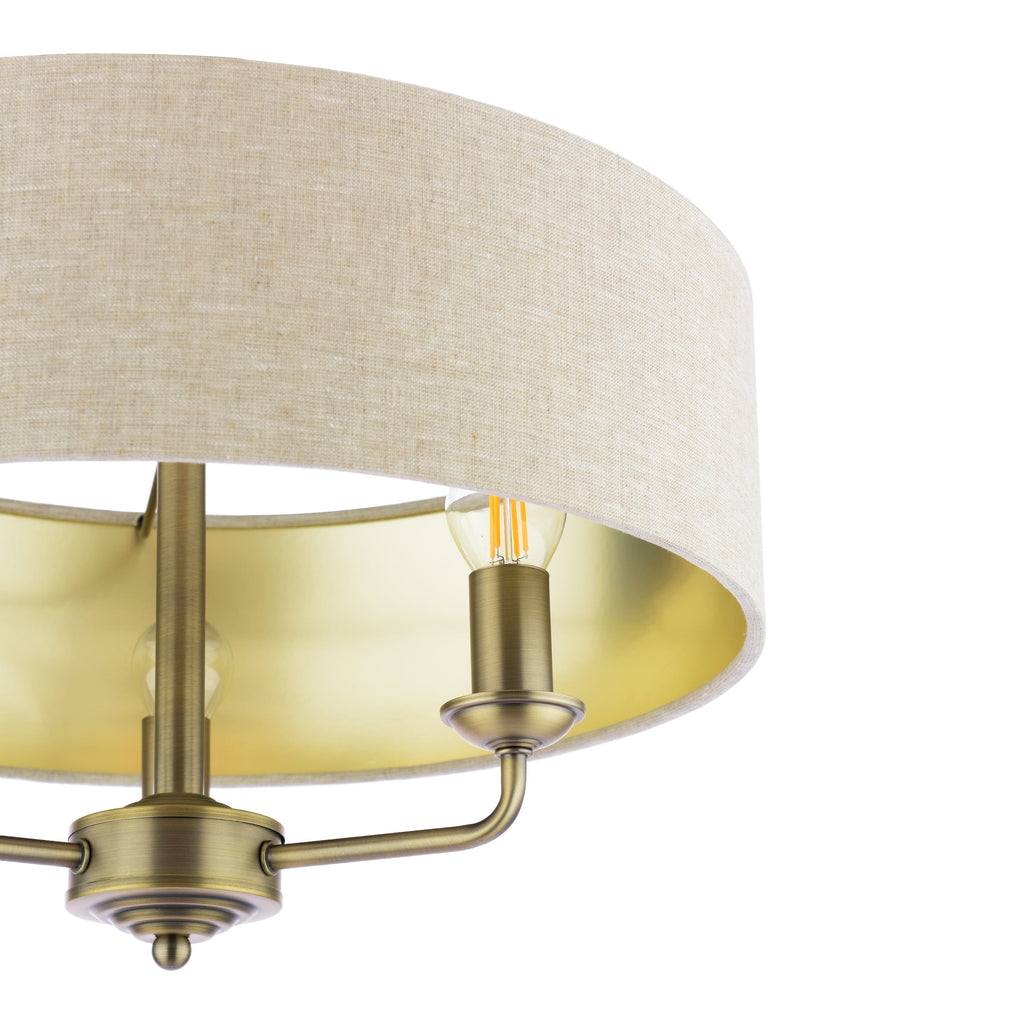 Laura Ashley Sorrento 3 Luci Semi-Flush Ottone Anticato Matt con Paralume Naturale