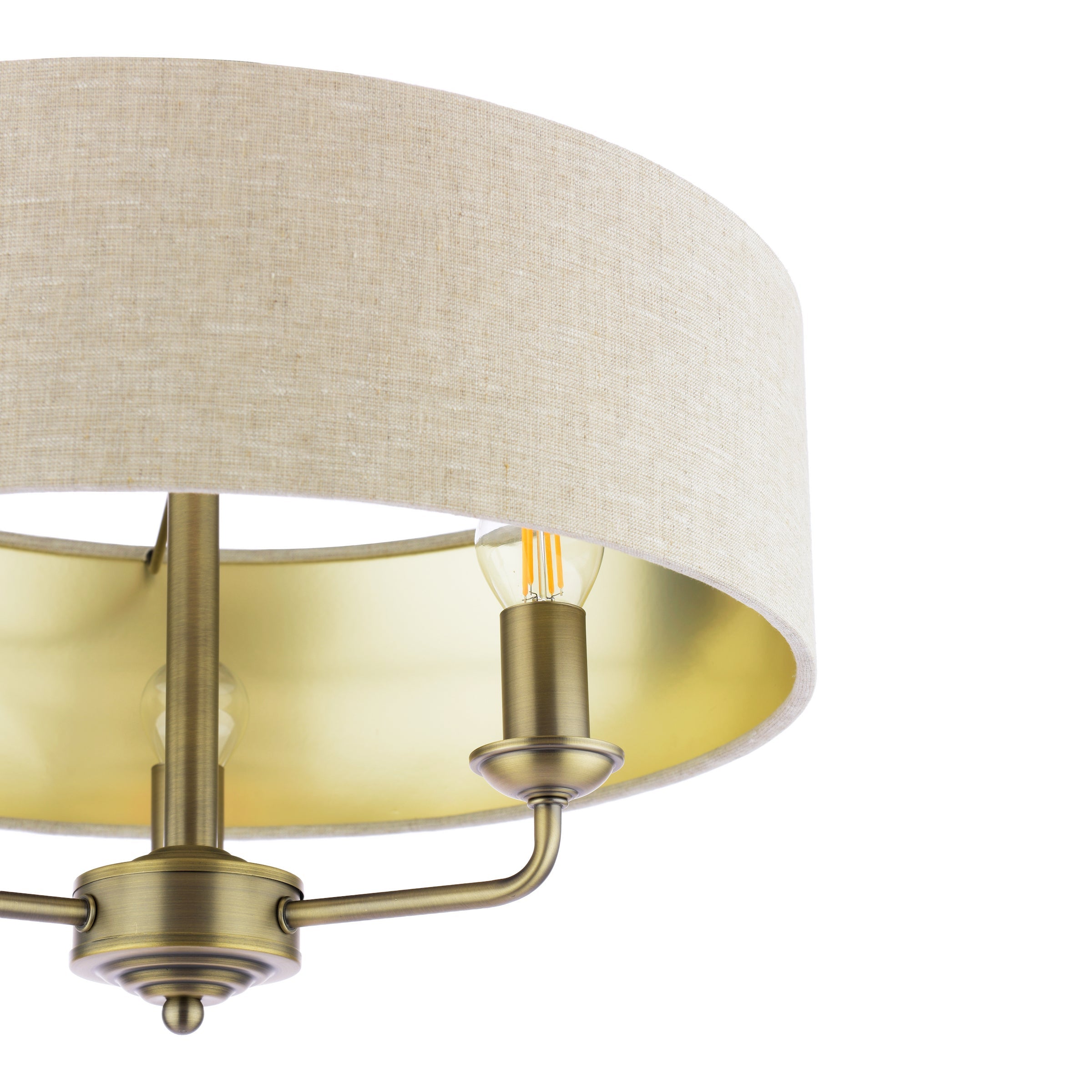 Laura Ashley Sorrento 3 Luci Semi-Flush Ottone Anticato Matt con Paralume Naturale